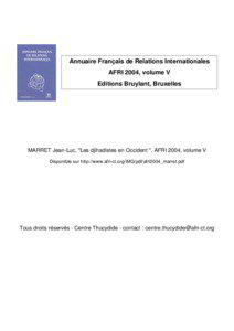 Annuaire Français de Relations Internationales AFRI 2004, volume V Editions Bruylant, Bruxelles
