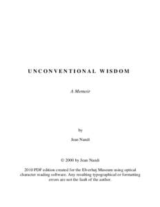 UNCONVENTIONAL WISDOM  A Memoir by Jean Nandi