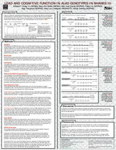 Lead poisoning / Mental retardation / Cognitive tests / Intelligence tests / ALAD / National Health and Nutrition Examination Survey / Wechsler Intelligence Scale for Children / Lead / Memory span / Health / Matter / Medicine