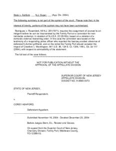 State v. Ashford, ___ N.J. Super. ___ (App. Div[removed]The following summary is not part of the opinion of the court. Please note that, in the interest of brevity, portions of the opinion may not have been summarized. R