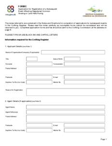 FORM E  Application for Registration of a Subsequent Event Affecting Registered Common Grazing or Land Held Runrig