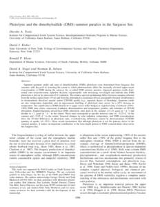 Toole, Dierdre A., David J. Kieber, Ronald P. Kiene, David A. Siegel, and Norman B. Nelson, Photolysis and the dimethylsulfide (DMS) summer paradox in the Sargasso Sea, pp[removed]