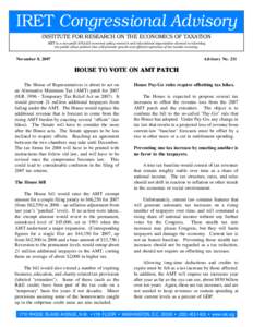 IRET Congressional Advisory INSTITUTE FOR RESEARCH ON THE ECONOMICS OF TAXATION IRET is a non-profit 501(c)(3) economic policy research and educational organization devoted to informing the public about policies that wil