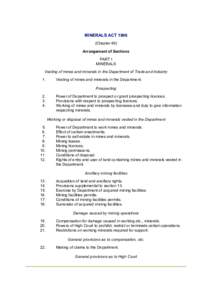 MINERALS ACT[removed]Chapter 46) Arrangement of Sections PART I MINERALS Vesting of mines and minerals in the Department of Trade and Industry