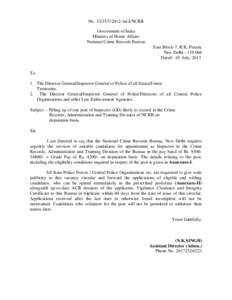 No[removed]Ad.I/NCRB Government of India Ministry of Home Affairs National Crime Records Bureau East Block-7, R.K. Puram, New Delhi[removed]