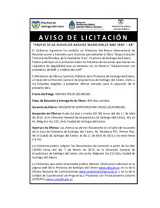 Provincia de Santiago del Estero Ministerio de Obras y Servicios Públicos