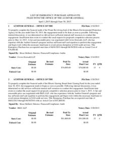 LIST OF EMERGENCY PURCHASE AFFIDAVITS FILED WITH THE OFFICE OF THE AUDITOR GENERAL April 1,2015 through June 30, File Date: 