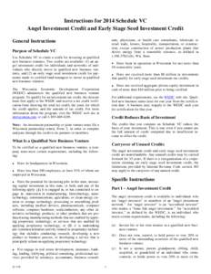 2014 IC-139 Instructions for 2014 Schedule VC Angel Investment Credit and Early Stage Seed Investment Credit