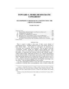 TOWARD A MORE DEMOCRATIC CONGRESS? OUR IMPERFECT DEMOCRATIC CONSTITUTION: THE