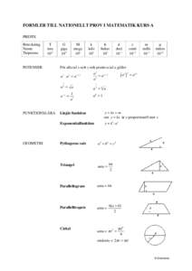 FORMLER TILL NATIONELLT PROV I MATEMATIK KURS A PREFIX Beteckning Namn Tiopotens