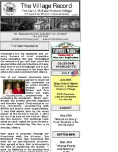 The Village Record The Carl J. McEwen Historic Village A Project of the Mint Hill Historical Society July 2011