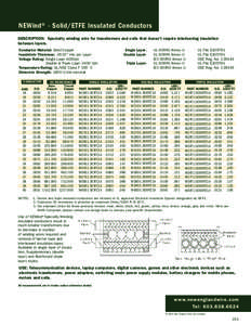 NEWind® - Solid/ETFE Insulated Conductors DESCRIPTION: Specialty winding wire for transformers and coils that doesn’t require interleaving insulation between layers. Conductor Material: Solid Copper Insulatioin Thickn