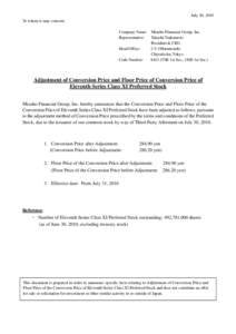 Stock market / Mizuho Financial Group / Financial economics / Japanese yen / Investment / Economy of Japan / Corporate finance / Preferred stock