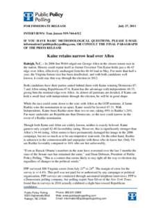 Kaine / United States Senate election in Virginia / George Allen / Public Policy Polling / John McCain / Jamie Radtke / Virginia / United States / Tim Kaine