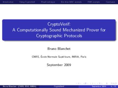 Introduction  Using CryptoVerif Proof technique