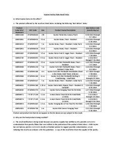 Kaytee	
  Parsley	
  Flake	
  Recall	
  FAQs	
   Q:	
  What	
  Kaytee	
  items	
  do	
  this	
  affect?	
   A:	
  	
  The	
  products	
  affected	
  by	
  the	
  recall	
  are	
  listed	
  below	
  including	
  the	
  following	
  “Best	
  Before”	
  dates:	
  