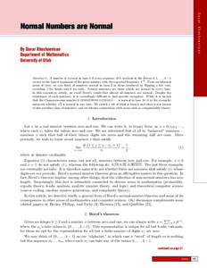 Davar Khoshnevisan  Normal Numbers are Normal By Davar Khoshnevisan NORMAL NUMBERS ARE NORMAL Department of Mathematics DAVAR KHOSHNEVISAN