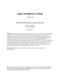 EDGS WORKING PAPER Number 30 “The Rise of Political Dynasties in a Democratic Society” Yoes C. Kenawas 2014 Arryman Fellow