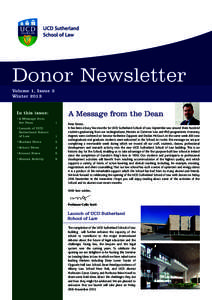 Donor Newsletter Volume 1, Issue 3 Winter 2013 In this issue: