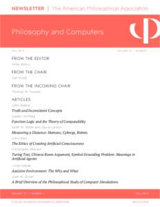 Newsletter | The American Philosophical Association  Philosophy and Computers FALL 2013 	  VOLUME 13 | NUMBER 1