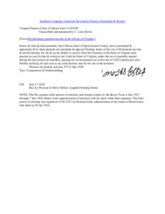 Southern Campaign American Revolution Pension Statements & Rosters Virginia Pension Claim of Moses Estes VAS1305 Transcribed and annotated by C. Leon Harris [From Revolutionary pension records in the Library of Virginia.