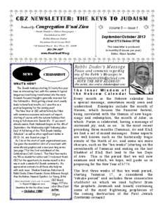 CBZ NEWSLETTER: THE KEYS TO JUDAISM Produced By: Congregation B’nai Zion  ~ South Florida’s Oldest Synagogue ~