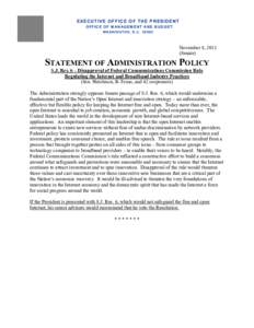 Statement of Administration Policy on S.J. Res. 6 – Disapproval of Federal Communications Commission Rule
