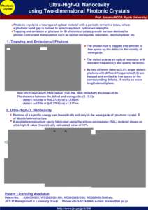 Photonic Crystal Ultra-High-Q Nanocavity using Two-dimensional Photonic Crystals Prof. Susumu NODA (Kyoto University)