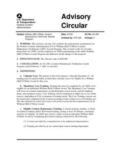 U.S. Department of Transportation Federal Aviation Administration Subject: William (Bill) O’Brien Aviation Maintenance Technician Awards