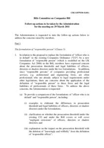 CB[removed])  Bills Committee on Companies Bill Follow-up actions to be taken by the Administration for the meeting on 29 March 2011