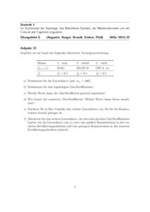 Statistik 1 für Studierende der Soziologie, des Nebenfachs Statistik, der Medieninformatik und der Cultural and Cognitive Linguistics Übungsblatt 6  (Augustin, Berger, Brandt, Endres, Plaß)