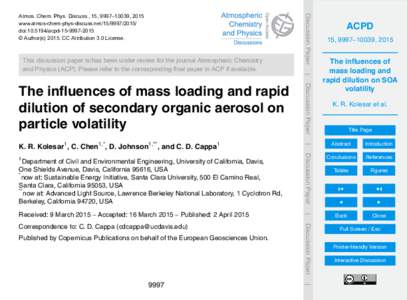 This discussion paper is/has been under review for the journal Atmospheric Chemistry and Physics (ACP). Please refer to the corresponding final paper in ACP if available. Discussion Paper  Atmos. Chem. Phys. Discuss., 15