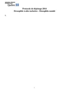 Protocole de dépistage-2014 Drosophile à ailes tachetées - Drosophila suzukii 1. Remplissage des pièges à l’aide de l’attractif : Verser 200 ml de vinaigre de cidre dans chaque piège et y ajouter 20 ml d’éth