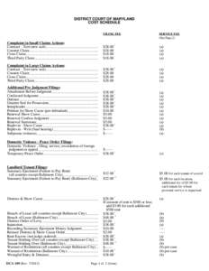 DISTRICT COURT OF MARYLAND COST SCHEDULE FILING FEE SERVICE FEE (See Page 2)