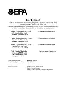 Fact Sheet for Four Draft National Pollutant Discharge Elimination System Permits for Net Pen Aquaculture Facilities in Rufus Woods Lake