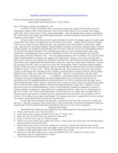 Southern Campaign American Revolution Pension Statements Pension Application of John Hogg R5105 Transcribed and annotated by C. Leon Harris State of Virginia County of Albemarle Sct On this 16 th day of October, 1832, pe