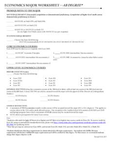 ECONOMICS MAJOR WORKSHEET—AB DEGREE* PREREQUISITES TO THE MAJOR MATH REQUIREMENT (Successful completion or demonstrated proficiency. Completion of higher level math course demonstrates proficiency in lower.) __________