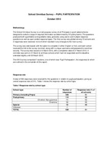 School Omnibus Survey – PUPIL PARTICIPATION October 2013 Methodology The School Omnibus Survey is a multi-purpose survey of all Principals in grant-aided schools, designed to collect a range of required information as 