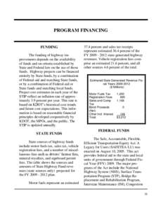 PROGRAM FINANCING  FUNDING The funding of highway improvements depends on the availability of funds and on criteria established by State and Federal law on the use of those