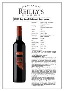 2004 Dry Land Cabernet Sauvignon Vineyards: Smyth’s Block, Leasingham Vine age - 29 years
