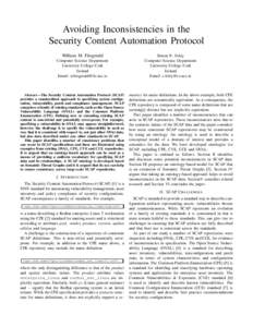 Avoiding Inconsistencies in the Security Content Automation Protocol William M. Fitzgerald Computer Science Department University College Cork Ireland
