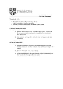 Marking Exemplars This activity will… • • •