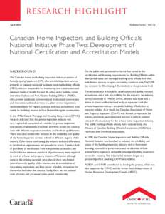 Home inspection / Standards / Canada Mortgage and Housing Corporation / Professional certification