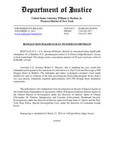 United States Attorney William J. Hochul, Jr. Western District of New York FOR IMMEDIATE RELEASE NOVEMBER 21, 2012  CONTACT: