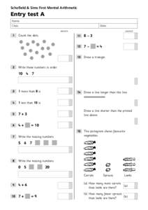 Schofield & Sims First Mental Arithmetic  Entry test A Name:	 Class: