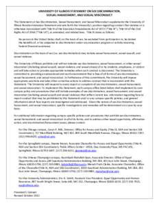 UNIVERSITY OF ILLINOIS STATEMENT ON SEX DISCRIMINATION, SEXUAL HARASSMENT, AND SEXUAL MISCONDUCT This Statement on Sex Discrimination, Sexual Harassment, and Sexual Misconduct supplements the University of Illinois Nondi
