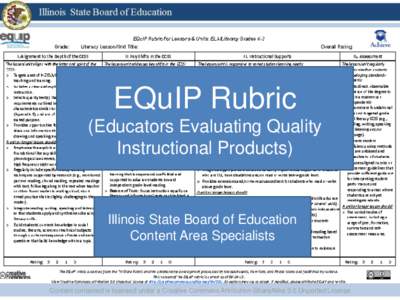 EQuIP Rubric (Educators Evaluating Quality Instructional Products) I Illinois State Board of Education