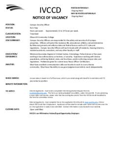 IVCCD NOTICE OF VACANCY POSTED INTERNALLY: Ongoing Need MAY BE POSTED EXTERNALLY: