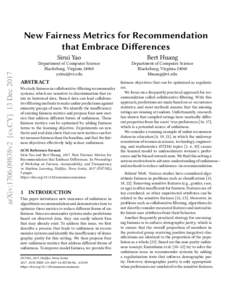 arXiv:1706.09838v2 [cs.CY] 13 DecNew Fairness Metrics for Recommendation that Embrace Diﬀerences Sirui Yao