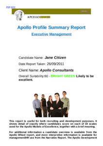 PDF DOC  Apollo Profile Summary Report Executive Management  Candidate Name: Jane Citizen